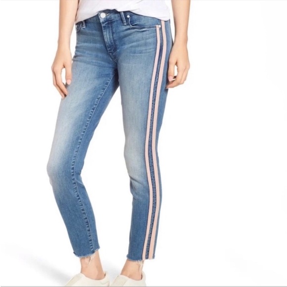Mother The Looker Ankle Fray Thunderstruck Racer Pink Stripe Skinny Jeans 25 - Picture 6 of 10
